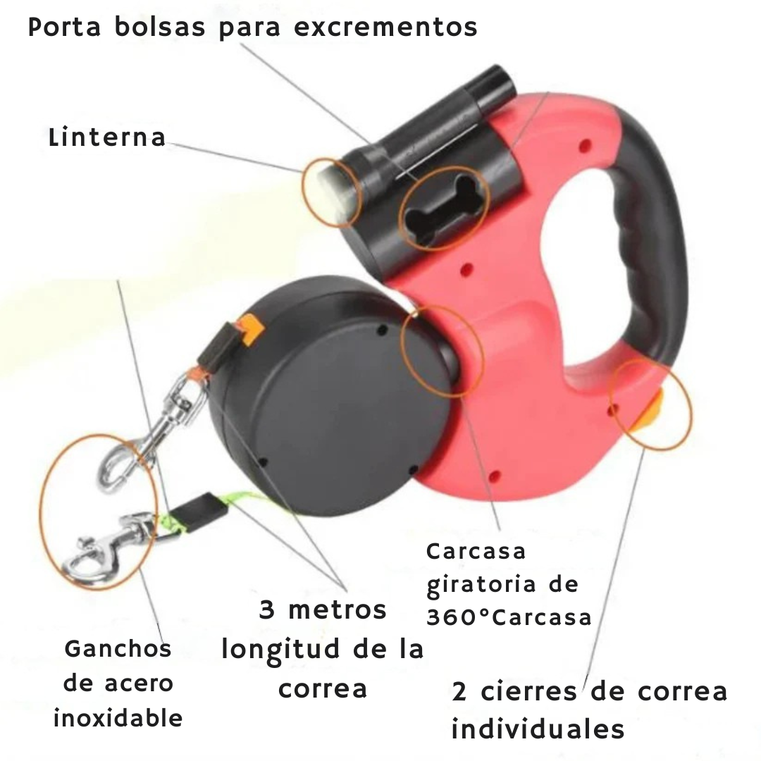 PawControl Leash – Correa Doble con Luz LED