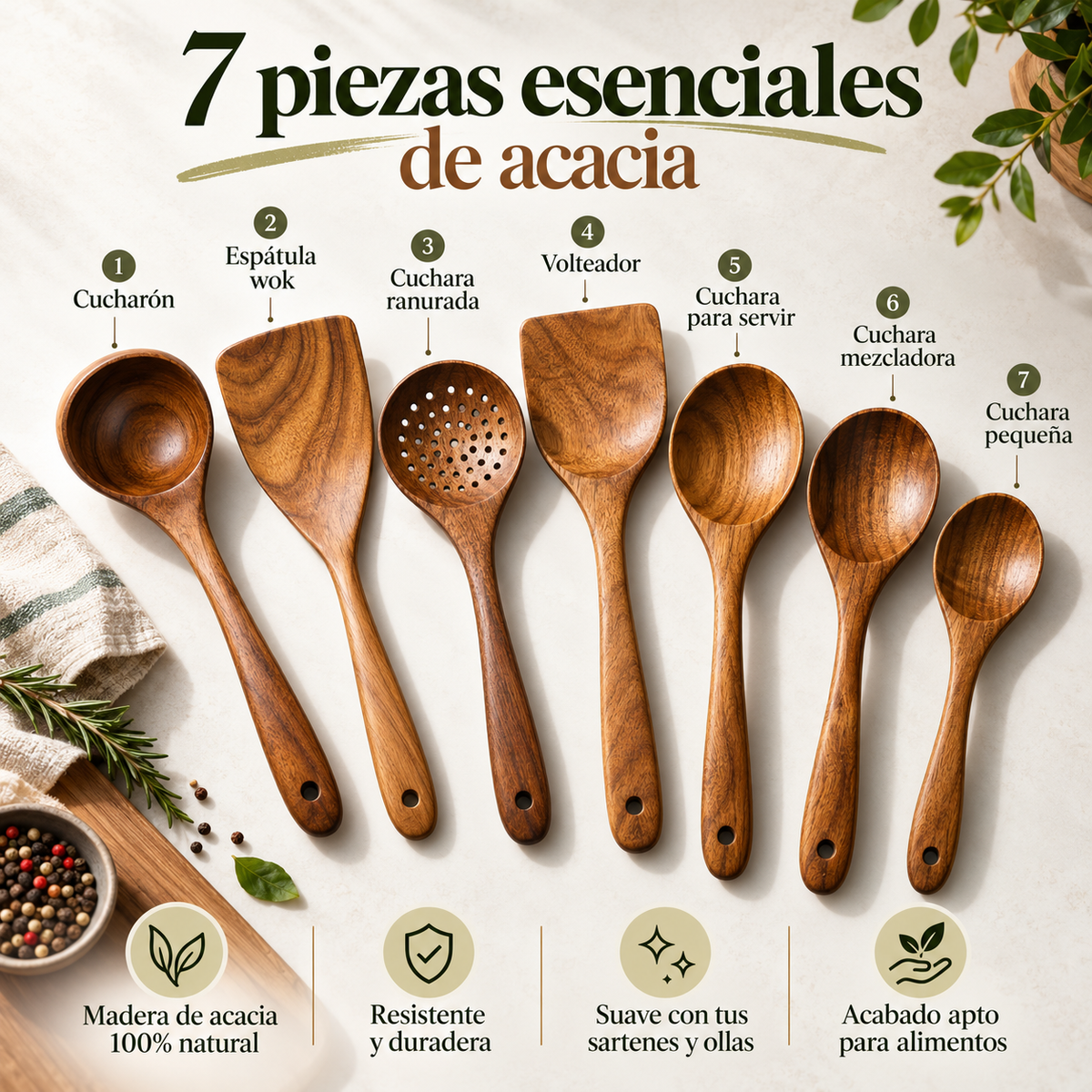 Voranex™ - Set de Utensilios de Acacia